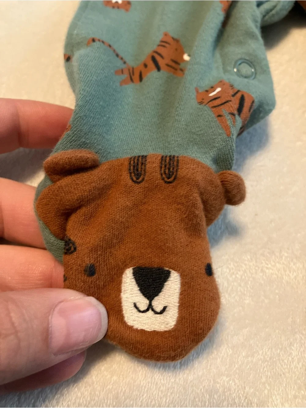 Green Elephant and Tiger Baby One-Piece Footed Pajama